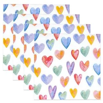 Gift Boutique 100 Colorful Heart Cocktail Beverage Napkins Disposable Paper Love Hearts Dessert Napkin for Spring Summer Valentine's Day Wedding Tea Party Bridal Baby Shower Supplies Tableware Decor