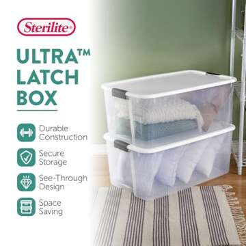 Sterilite 4-Pack Ultra Latching Box, Large Storage Bins w/ Lids, Clear Plastic, 116 Quart