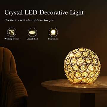 Zipdiz Crystal Ball - Crystal Led Light - Christmas Table Decor - Gold Orbs Decorative Balls - Lighted Christmas Ball - Led Light Christmas Decoration Indoor Use (5" Gold, Warm White)