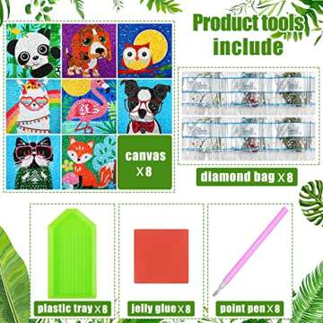 Charniol 8 Pieces Diamond Art Kit for Kids Crafts for Kids DIY Animal 5D Diamond Painting Kits for K...