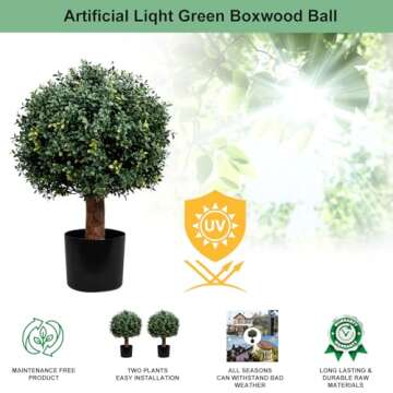 2FT Artificial Boxwood Topiary Balls with Lights