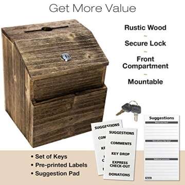 Rustic Wooden Suggestion Box with Lock for Secure Feedback