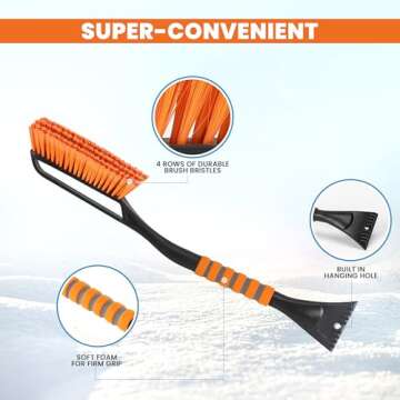 Utopia Home 27" Snow Brush and Ice Scrapers for Car Windshield, Detachable Snow Scraper with Ergonomic Foam Grip for Cars, Trucks, SUVs Made from Heavy Duty ABS and PVC Brush - Pack of 1 (Orange)