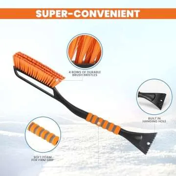 Utopia Home 27" Snow Brush and Ice Scrapers for Car Windshield, Detachable Snow Scraper with Ergonomic Foam Grip for Cars, Trucks, SUVs Made from Heavy Duty ABS and PVC Brush - Pack of 1 (Orange)