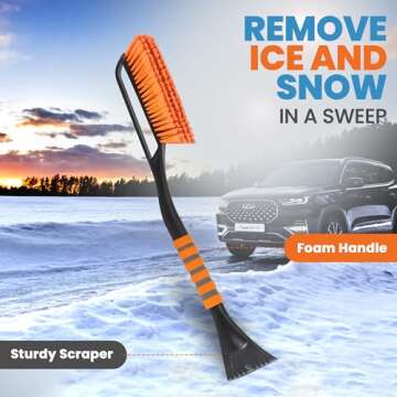Utopia Home 27" Snow Brush and Ice Scrapers for Car Windshield, Detachable Snow Scraper with Ergonomic Foam Grip for Cars, Trucks, SUVs Made from Heavy Duty ABS and PVC Brush - Pack of 1 (Orange)