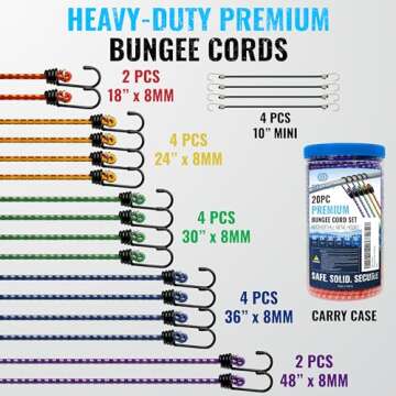 GOEASY0312 Premium Heavy Duty Bungee Cords - 20 pcs Set