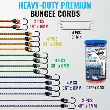 GOEASY0312 Premium Heavy Duty Bungee Cords - 20 pcs Set