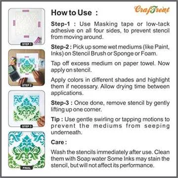 CrafTreat Reusable Floral Stencils for Painting on Wood, Canvas, Paper, Fabric, Floor, Wall and Tile - Flourish 2-6x6 Inches - DIY Art and Craft Stencils for Home Decor - Flourish Wall Stencil