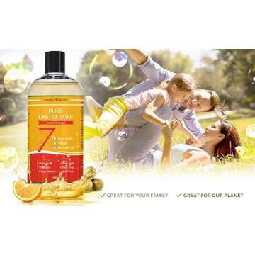 Seven Minerals Pure Castile Soap, Sweet Orange 16oz - No Palm Oil, GMO-Free - Gentle Liquid Soap For...