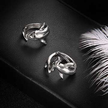 2pcs Shark and Hammerhead Rings - Quirky Ocean Jewelry