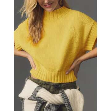 Jenkoon Women's Ultra Soft Fashion Sweater Vest Mock-Neck Extended Shoulder Sweater Vest Cap Sleeve Knit Pullover(Green,M)