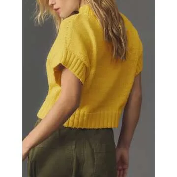 Jenkoon Women's Ultra Soft Fashion Sweater Vest Mock-Neck Extended Shoulder Sweater Vest Cap Sleeve Knit Pullover(Green,M)