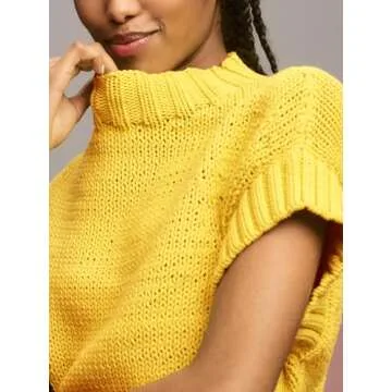 Jenkoon Women's Ultra Soft Fashion Sweater Vest Mock-Neck Extended Shoulder Sweater Vest Cap Sleeve Knit Pullover(Green,M)