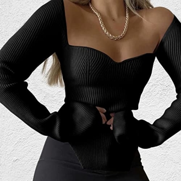 Stylish ACOSAP Women's Ribbed Square Neck Sweater