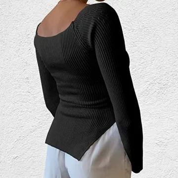 Stylish ACOSAP Women's Ribbed Square Neck Sweater