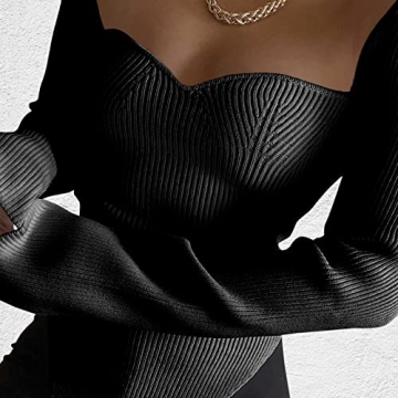 Stylish ACOSAP Women's Ribbed Square Neck Sweater