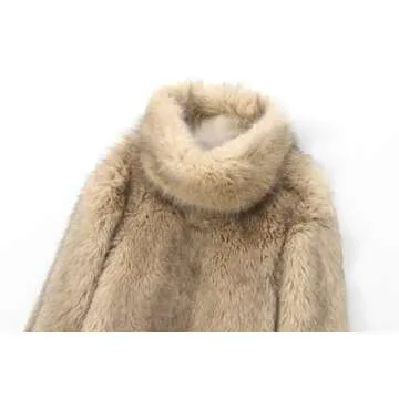 Archicolor Minimalist Faux Fur Coat Fashion Blogger Retro Pullover Coat Women For Winter (US, Alpha, Medium, Regular, Regular, Khaki)