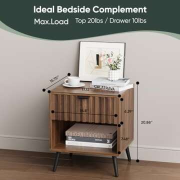 Nightstands, Walnut Fluted Night Stand, Mid Century Modern Nightstand, Bedside Table with Seamless S...