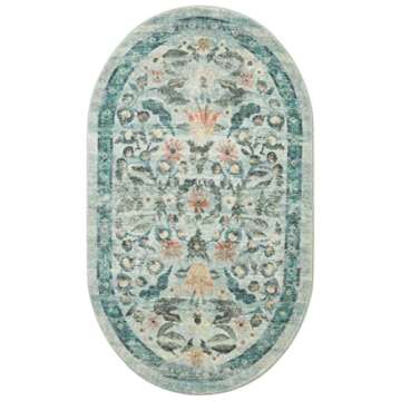 Loloi Rifle Paper Co. Courtyard Collection COU-03 Sage 2'-0" x 5'-0" Accent Rug feat. CloudPile