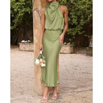 BTFBM Womens Sleeveless Cocktail Dresses Mock Neck Keyhole Elastic High Waist Evening Party Maxi Wed...