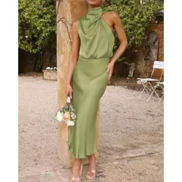 BTFBM Womens Sleeveless Cocktail Dresses Mock Neck Keyhole Elastic High Waist Evening Party Maxi Wedding Guest Dress(Solid Tender Green, Small)