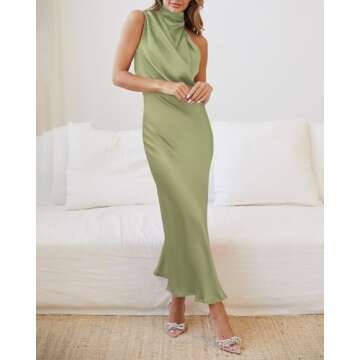 BTFBM Womens Sleeveless Cocktail Dresses Mock Neck Keyhole Elastic High Waist Evening Party Maxi Wedding Guest Dress(Solid Tender Green, Small)