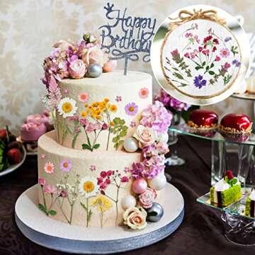 Nuanchu Pressed Flowers Bulk Dried Flower for Crafts, Dried Wildflowers Leave Natural with Tweezer for Resin Mold Scrapbooking Nail Soap Making DIY(Delicate Style,Bright Colors)