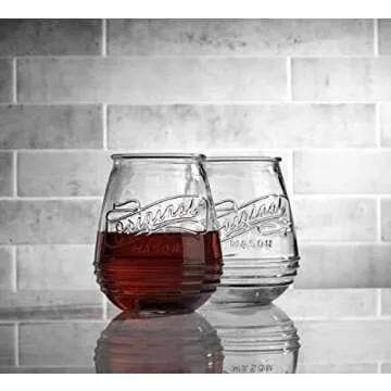 Glaver's Stemless Wine Glasses 21 Oz. Set Of 4 Original Mason Vintage Goblet Beverage Glasses Uses F...