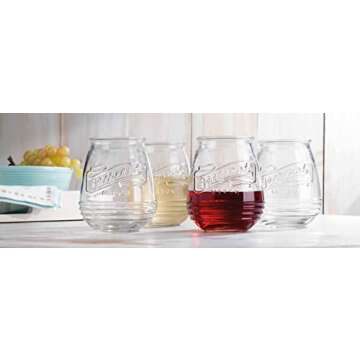 Glaver's Stemless Wine Glasses 21 Oz. Set Of 4 Original Mason Vintage Goblet Beverage Glasses Uses For Your Cocktail Lounge, Whiskey Parties, and Everyday Dinner Table. Dishwasher Safe. (Large)