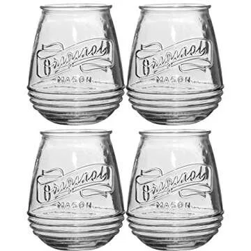 Glaver's Stemless Wine Glasses 21 Oz. Set Of 4 Original Mason Vintage Goblet Beverage Glasses Uses For Your Cocktail Lounge, Whiskey Parties, and Everyday Dinner Table. Dishwasher Safe. (Large)