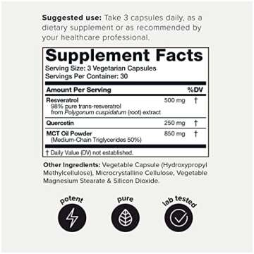 Toniiq 1600mg Resveratrol Blend - Ultra High Purity and 3rd Party Tested - with MCT Oil for Added Bioavailability - Optimal NAD Supplement