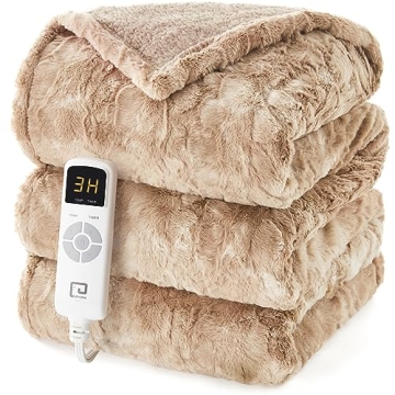 EHEYCIGA Electric Heated Blanket Throw Faux Fur - 10 Heating Levels, Soft, Warm, Fast Heating
