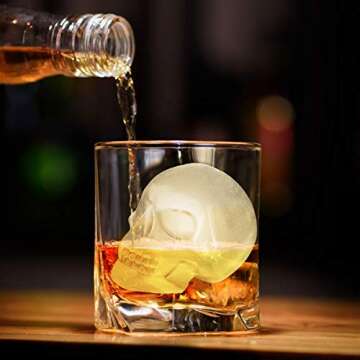 Extra Large 3D Skull Ice Cube Mold Silicone Ice Molds for Whiskey Skull Ice Cube Trays with Funnel for Big Mouth Cup Skull Ice Maker with Resin Chocolate sugar Whiskey Ice Mold for Parties (2 Pcs)