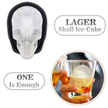 Extra Large 3D Skull Ice Cube Mold Silicone Ice Molds for Whiskey Skull Ice Cube Trays with Funnel for Big Mouth Cup Skull Ice Maker with Resin Chocolate sugar Whiskey Ice Mold for Parties (2 Pcs)