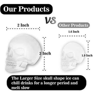 Extra Large 3D Skull Ice Cube Mold Silicone Ice Molds for Whiskey Skull Ice Cube Trays with Funnel for Big Mouth Cup Skull Ice Maker with Resin Chocolate sugar Whiskey Ice Mold for Parties (2 Pcs)