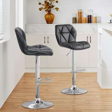 Yaheetech Grey Bar Stools Set of 2, PU Leather Bar Chairs with Backrest, Height Adjustable Swivel Is...