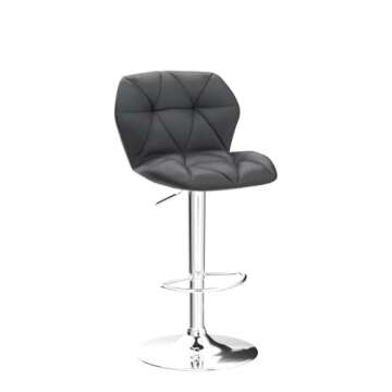 Yaheetech Grey Bar Stools Set of 2, PU Leather Bar Chairs with Backrest, Height Adjustable Swivel Island Stools for Bar, Kitchen Counter, Grey