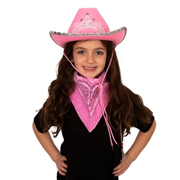 Funny Party Hats Cowboy Hat - Western Hat with Paisley Bandanna - Dress Up Clothes (Pink Flashing Tiara Cowboy Hat with Pink bandana)
