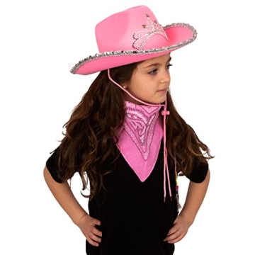 Funny Party Hats Cowboy Hat - Western Hat with Paisley Bandanna - Dress Up Clothes (Pink Flashing Tiara Cowboy Hat with Pink bandana)