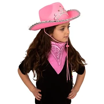 Funny Party Hats Cowboy Hat - Western Hat with Paisley Bandanna - Dress Up Clothes (Pink Flashing Tiara Cowboy Hat with Pink bandana)