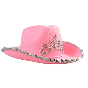 Funny Party Hats Cowboy Hat - Western Hat with Paisley Bandanna - Dress Up Clothes (Pink Flashing Tiara Cowboy Hat with Pink bandana)
