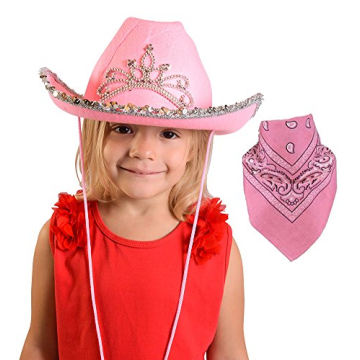 Funny Party Hats Cowboy Hat - Western Hat with Paisley Bandanna - Dress Up Clothes (Pink Flashing Tiara Cowboy Hat with Pink bandana)