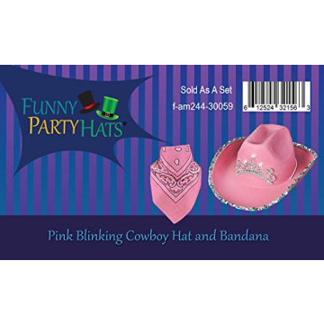 Funny Party Hats Cowboy Hat - Western Hat with Paisley Bandanna - Dress Up Clothes (Pink Flashing Tiara Cowboy Hat with Pink bandana)