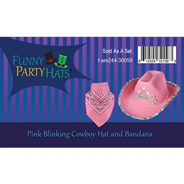 Funny Party Hats Cowboy Hat - Western Hat with Paisley Bandanna - Dress Up Clothes (Pink Flashing Tiara Cowboy Hat with Pink bandana)