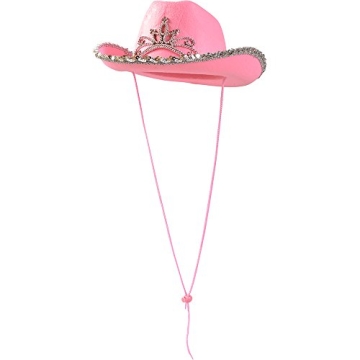 Funny Party Hats Cowboy Hat - Western Hat with Paisley Bandanna - Dress Up Clothes (Pink Flashing Tiara Cowboy Hat with Pink bandana)