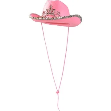 Funny Party Hats Cowboy Hat - Western Hat with Paisley Bandanna - Dress Up Clothes (Pink Flashing Tiara Cowboy Hat with Pink bandana)