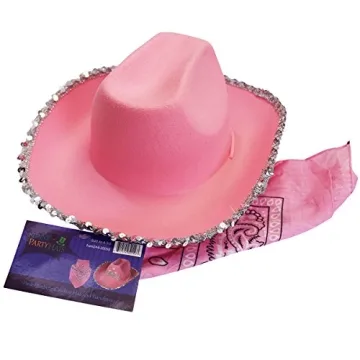 Funny Party Hats Cowboy Hat - Western Hat with Paisley Bandanna - Dress Up Clothes (Pink Flashing Tiara Cowboy Hat with Pink bandana)