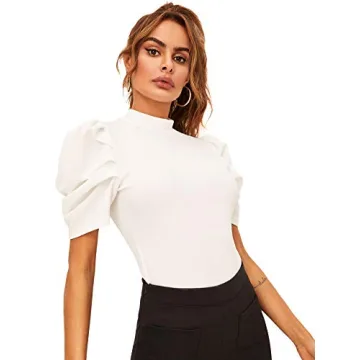 Floerns Women's Casual Frill Mock Neck Blouse for Office