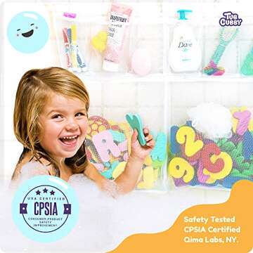 Tub Cubby Original Bath Toy Storage - Hanging Bath Toy Holder, with Suction & Adhesive Hooks, 30"x23" Mesh Net Shower Caddy for Kids Bathroom Decor, Bedroom Toy Organizer (Large Toys)