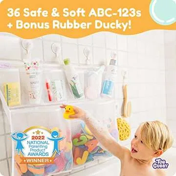 Tub Cubby Original Bath Toy Storage - Hanging Bath Toy Holder, with Suction & Adhesive Hooks, 30"x23" Mesh Net Shower Caddy for Kids Bathroom Decor, Bedroom Toy Organizer (Large Toys)